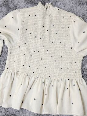 π Romantic coquette heart print Smocked Peplum Blouse Flowy Feminine Top - 0XL L